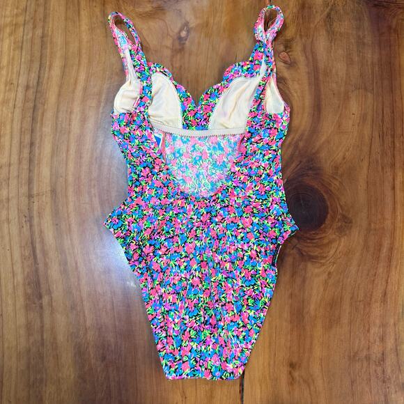 Vintage 80s 90s Sassafras Women's Bathing Suit 7/8 Small Floral One piece Beach - Picture 3 of 7